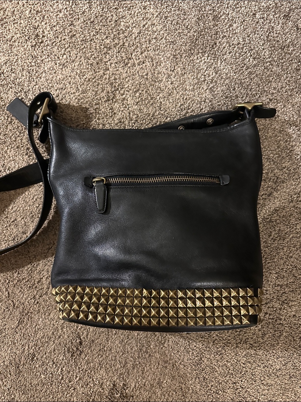 Coach Black Leather Shoulder Bag with Gold Stud Trim - Picture 2 of 6